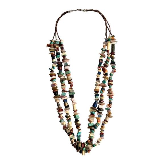 Vintage Native American Santo Domingo Multi Stone 3 Strand Necklace - Picture 1 of 7
